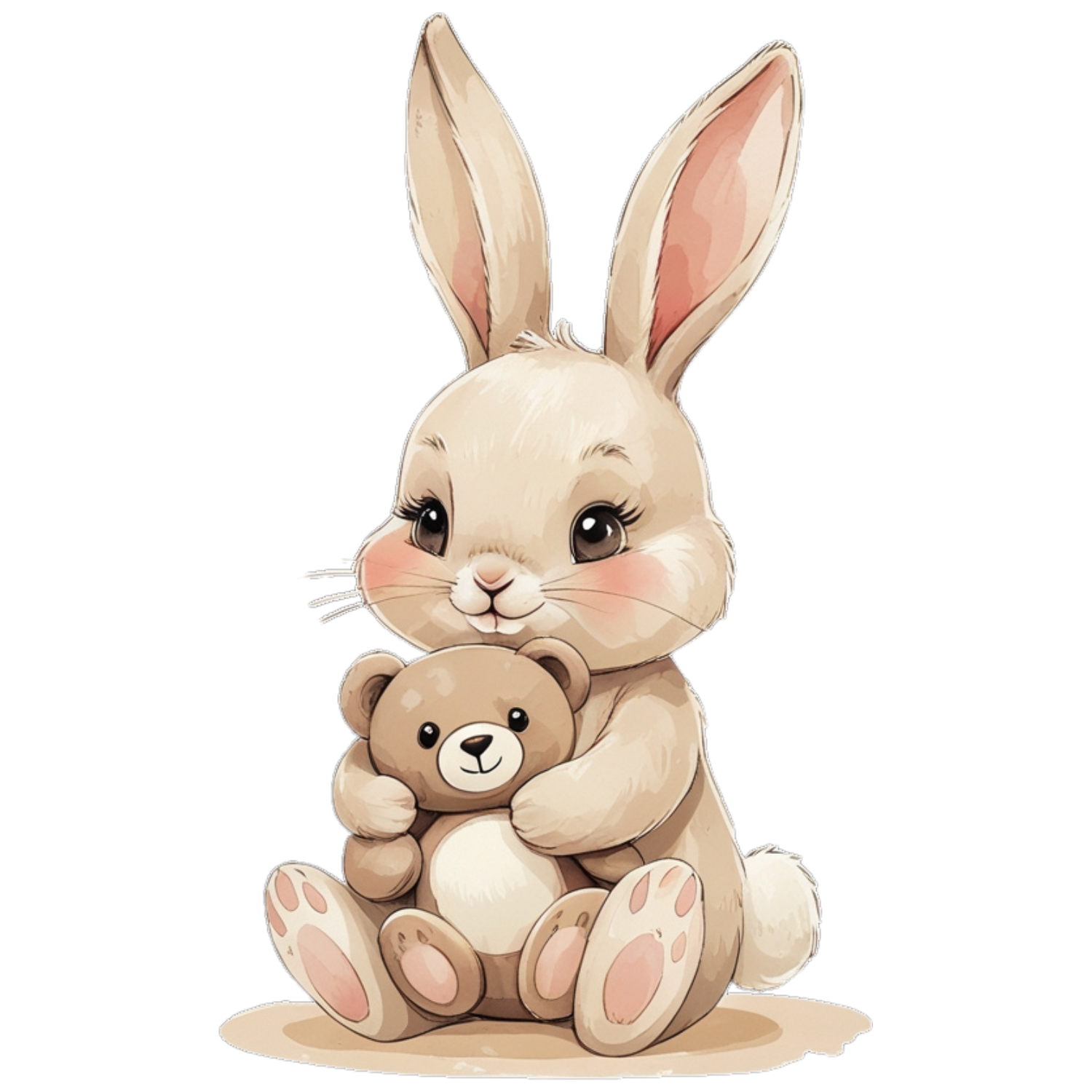 Watercolor Bunny with Teddy Bear