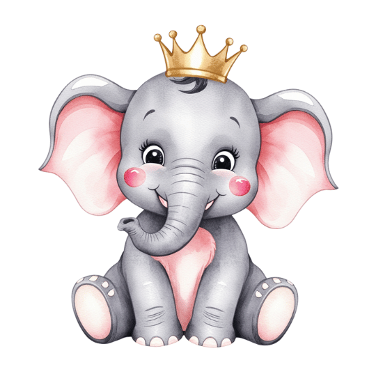 Free Watercolor Baby Elephant with Crown Clipart