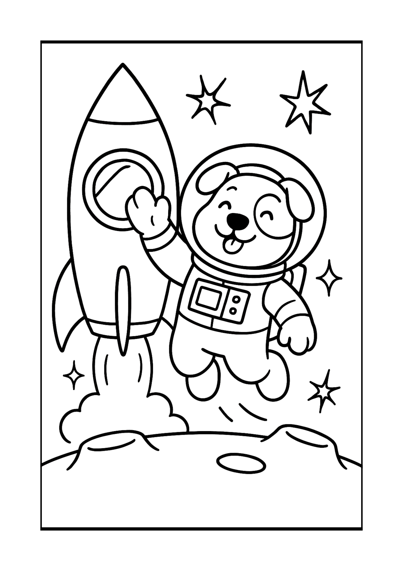 Free Cute Space Puppy Astronaut Coloring Pages (PDF, 300 DPI)