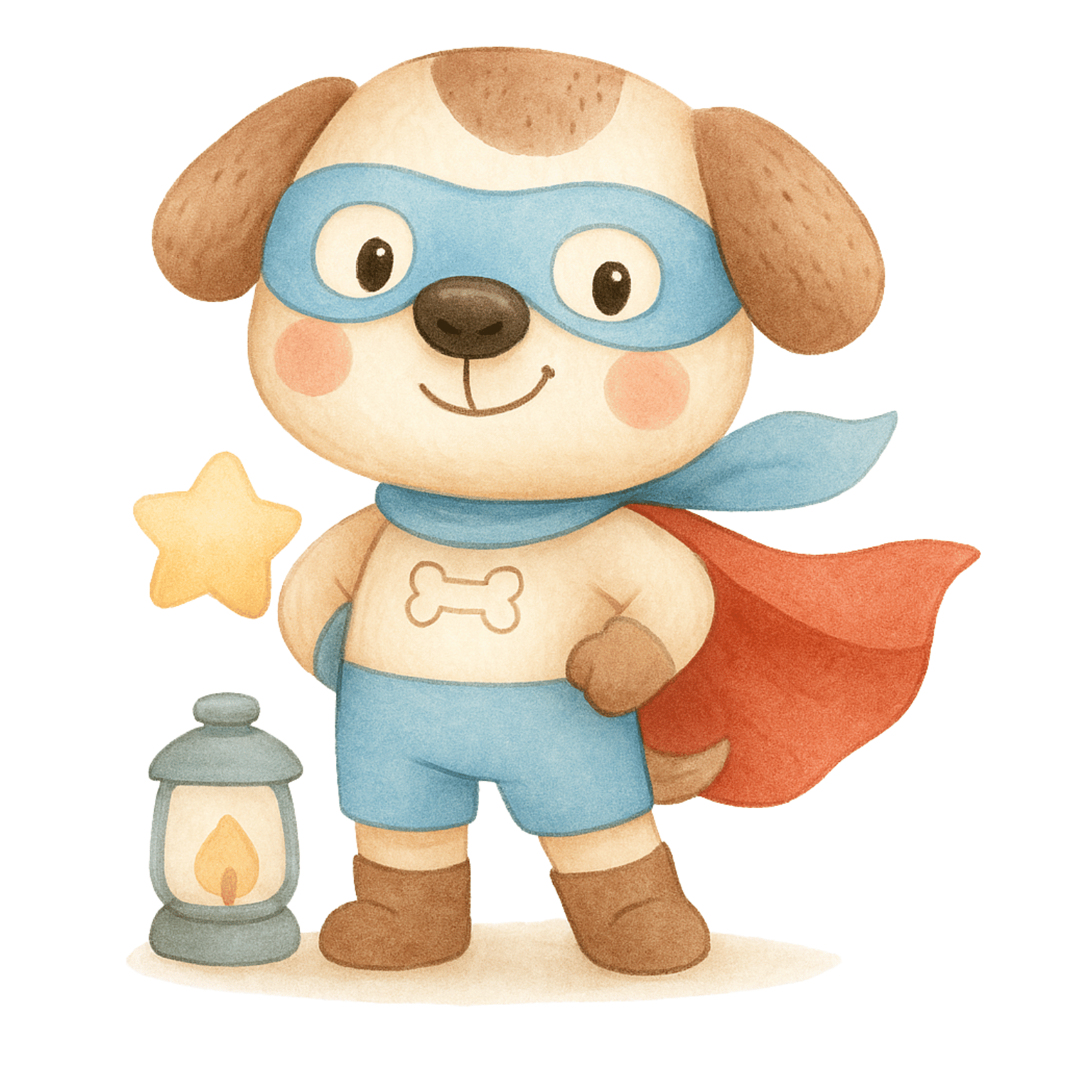 Free Cute Superhero Puppy Clipart with Mask & Cape (PNG, 300 DPI)
