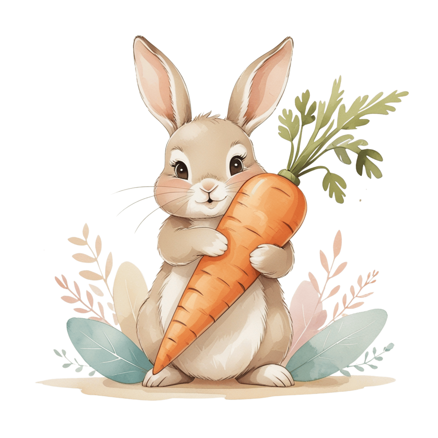FREE Watercolor Bunny with Carrot Clipart