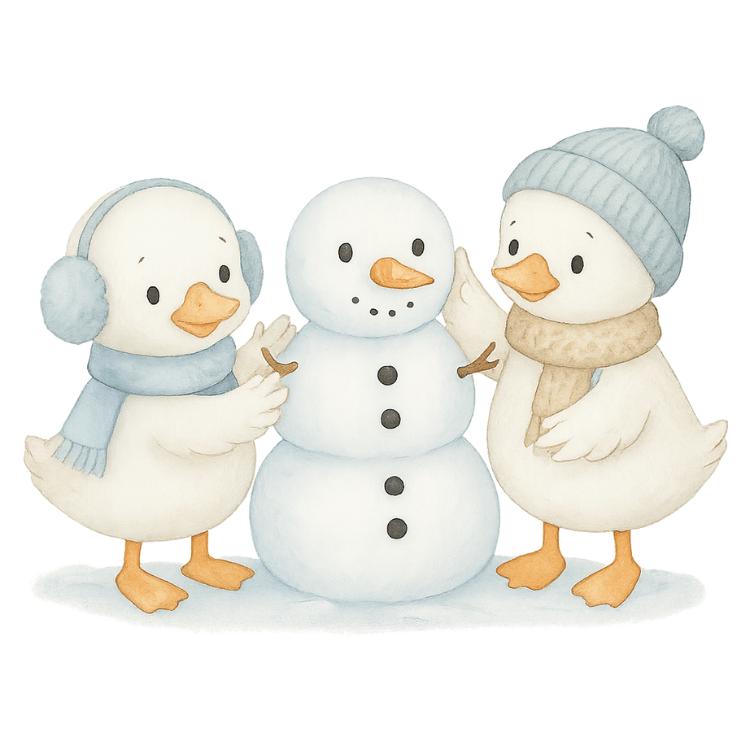 Free Cute Winter Geese Building a Snowman Clipart
