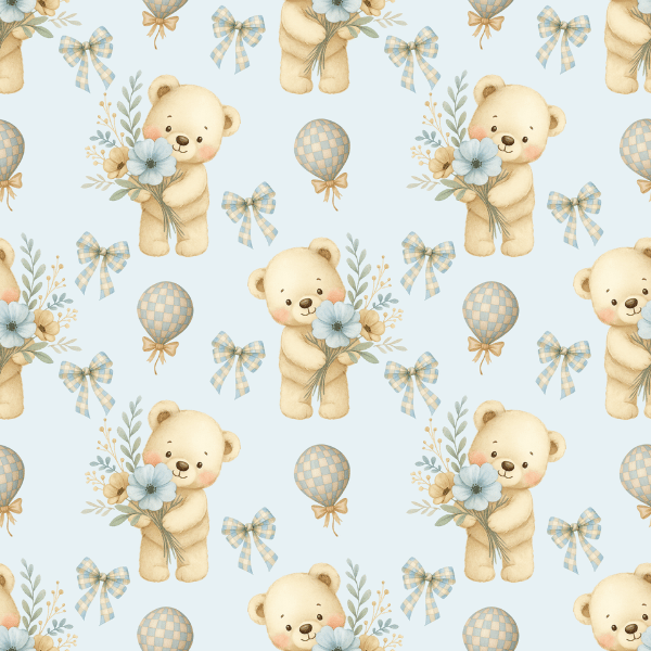 Free Blue Teddy Bear & Balloon Seamless Pattern