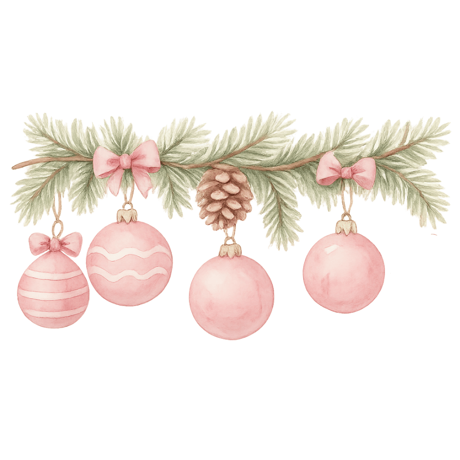 Free Pink Christmas Garland with Ornaments Watercolor Clipart