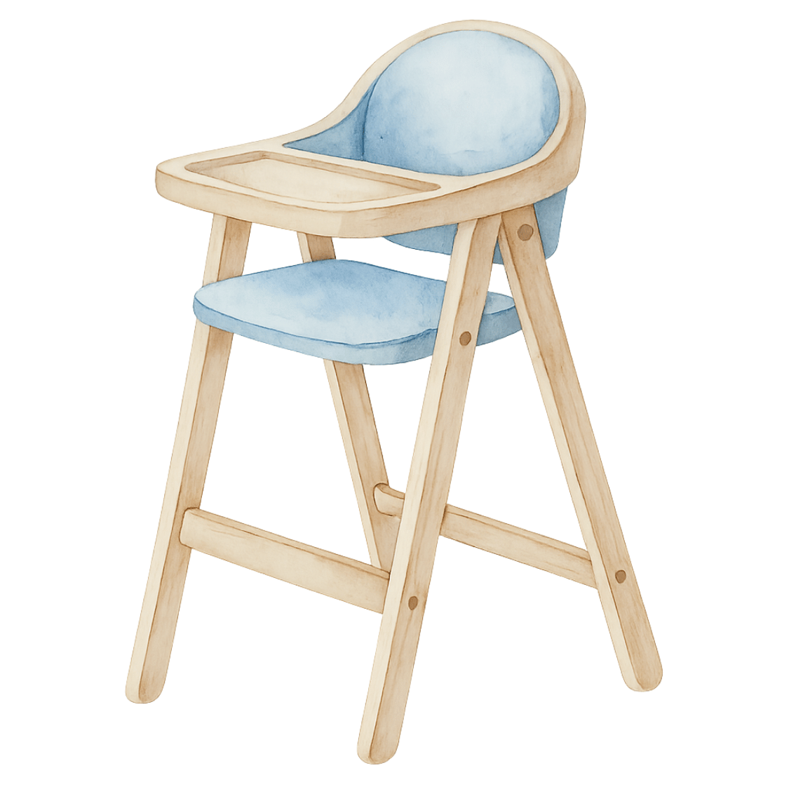 Free Watercolor Baby High Chair Clipart – Wooden Frame & Blue Seat