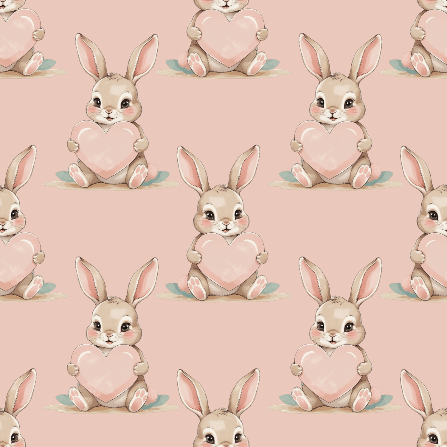 FREE Watercolor Bunny with Heart Seamless Pattern