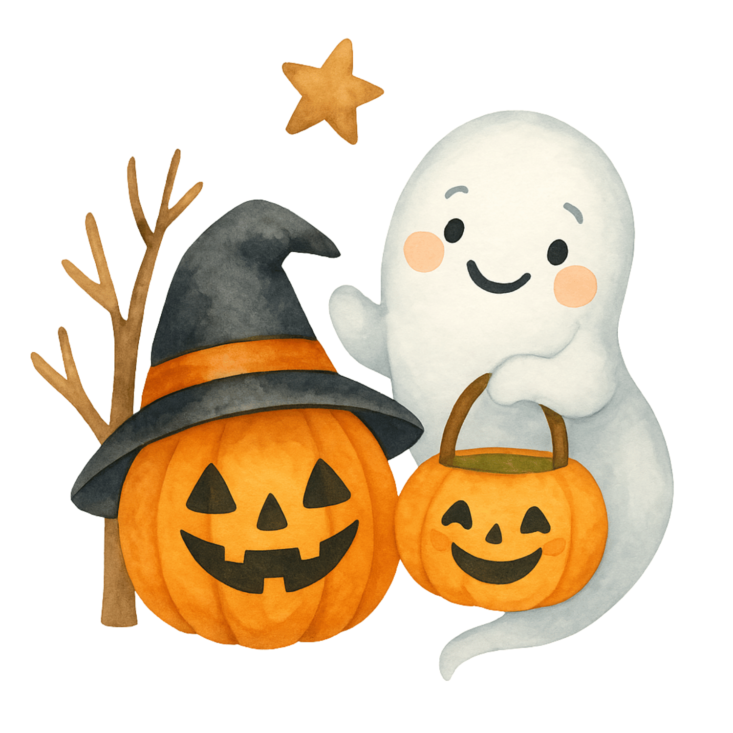 Free Cute Ghost and Pumpkin Halloween Clipart (PNG, 300 DPI)