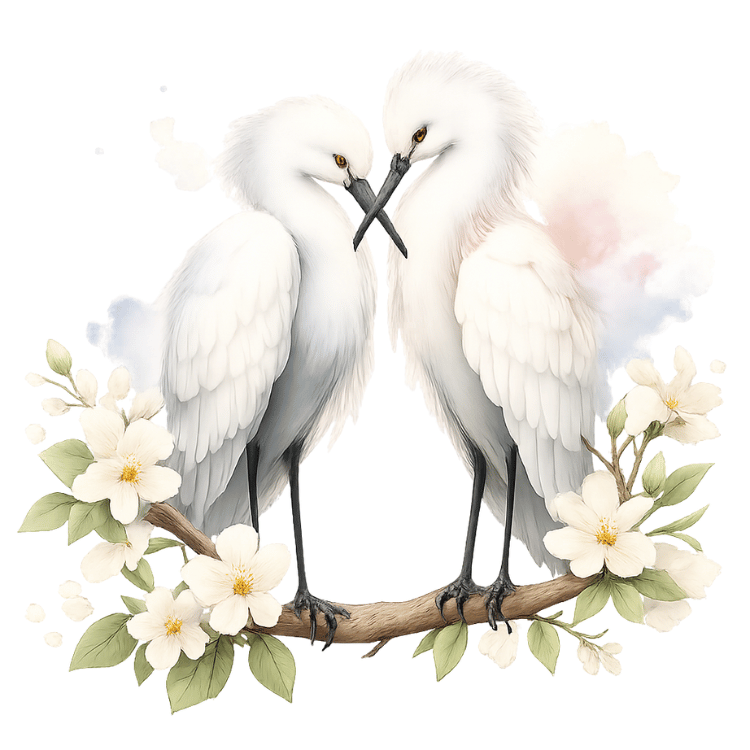 Free Watercolor White Egret Love Birds Clipart