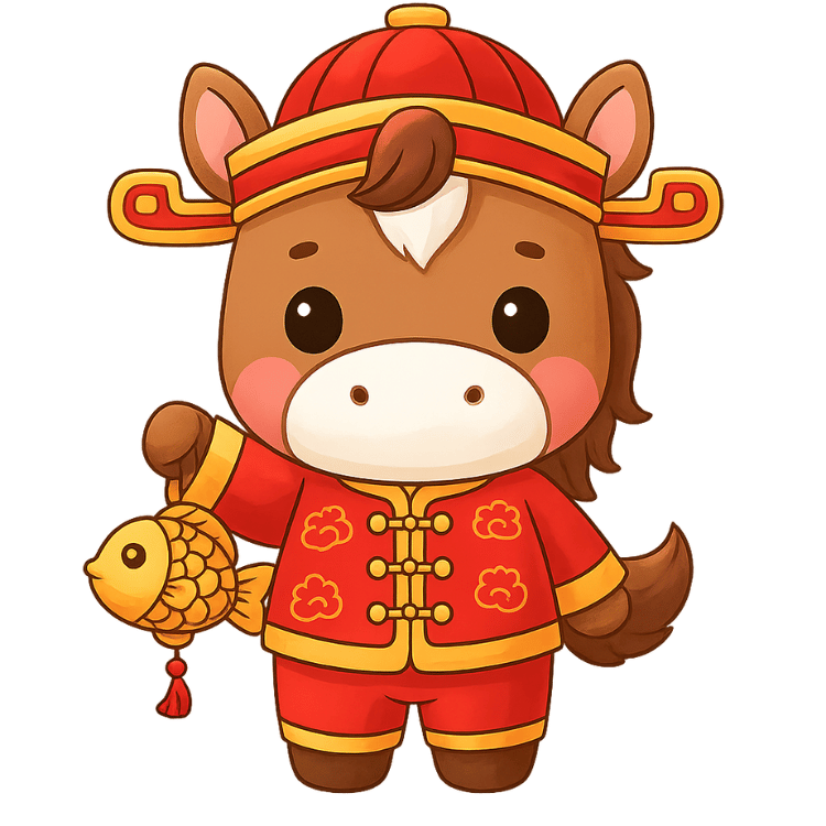 Free Cute Chinese New Year Horse with Lucky Fish Clipart