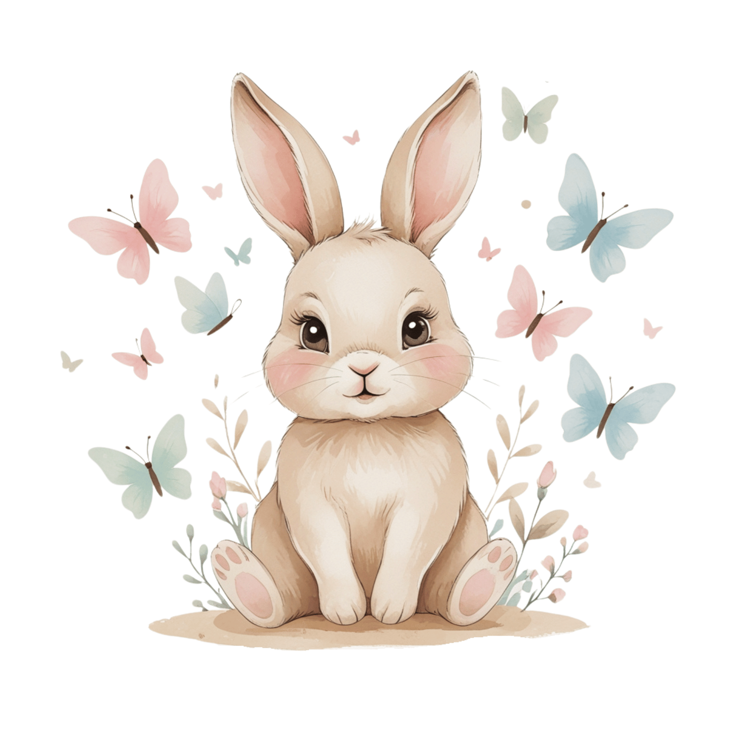 Free Watercolor Bunny with Butterflies Clipart