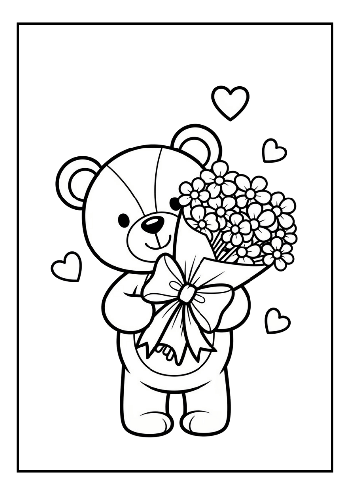 Free Cute Teddy Bear Valentine Coloring Pages Set
