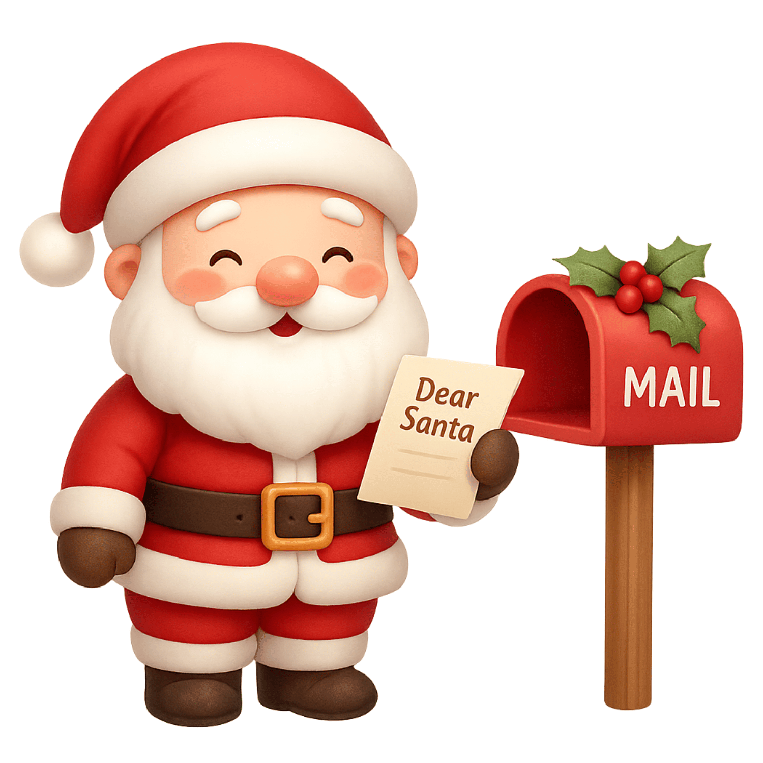 Free Cute Santa with Mailbox & “Dear Santa” Letter Clipart (PNG, 300 DPI)