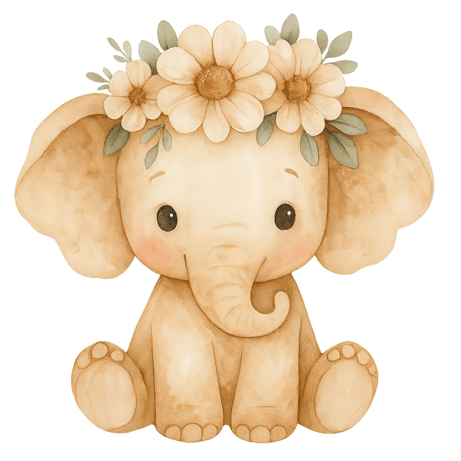 Free Baby Elephant with Flower Crown Clipart