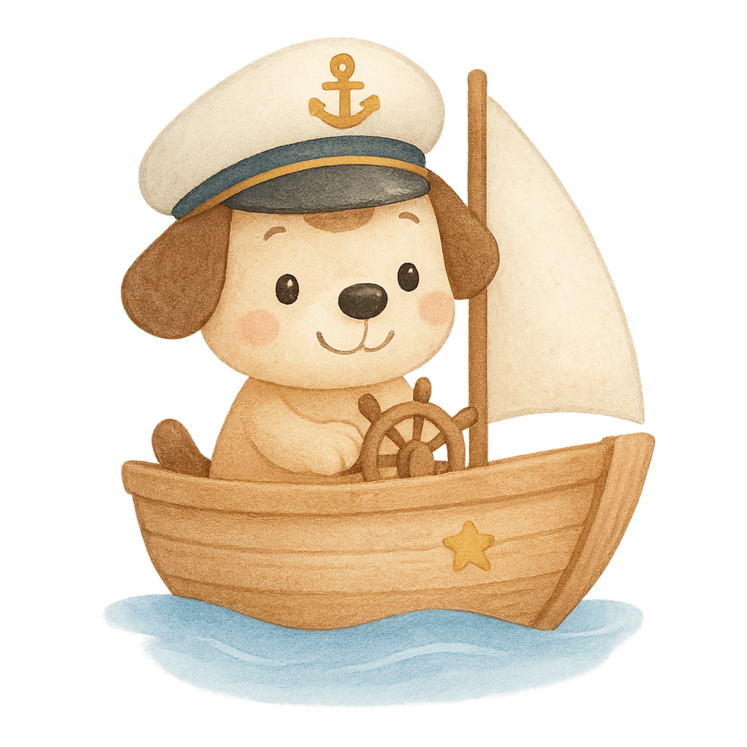 Free Cute Puppy Sailor in Wooden Sailboat Clipart (PNG, 300 DPI)