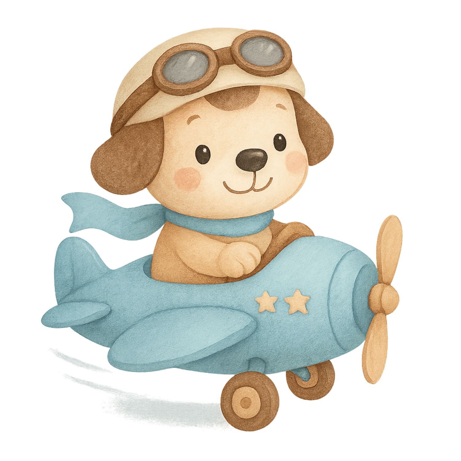 Free Cute Puppy Pilot in Blue Airplane Clipart (PNG, 300 DPI)