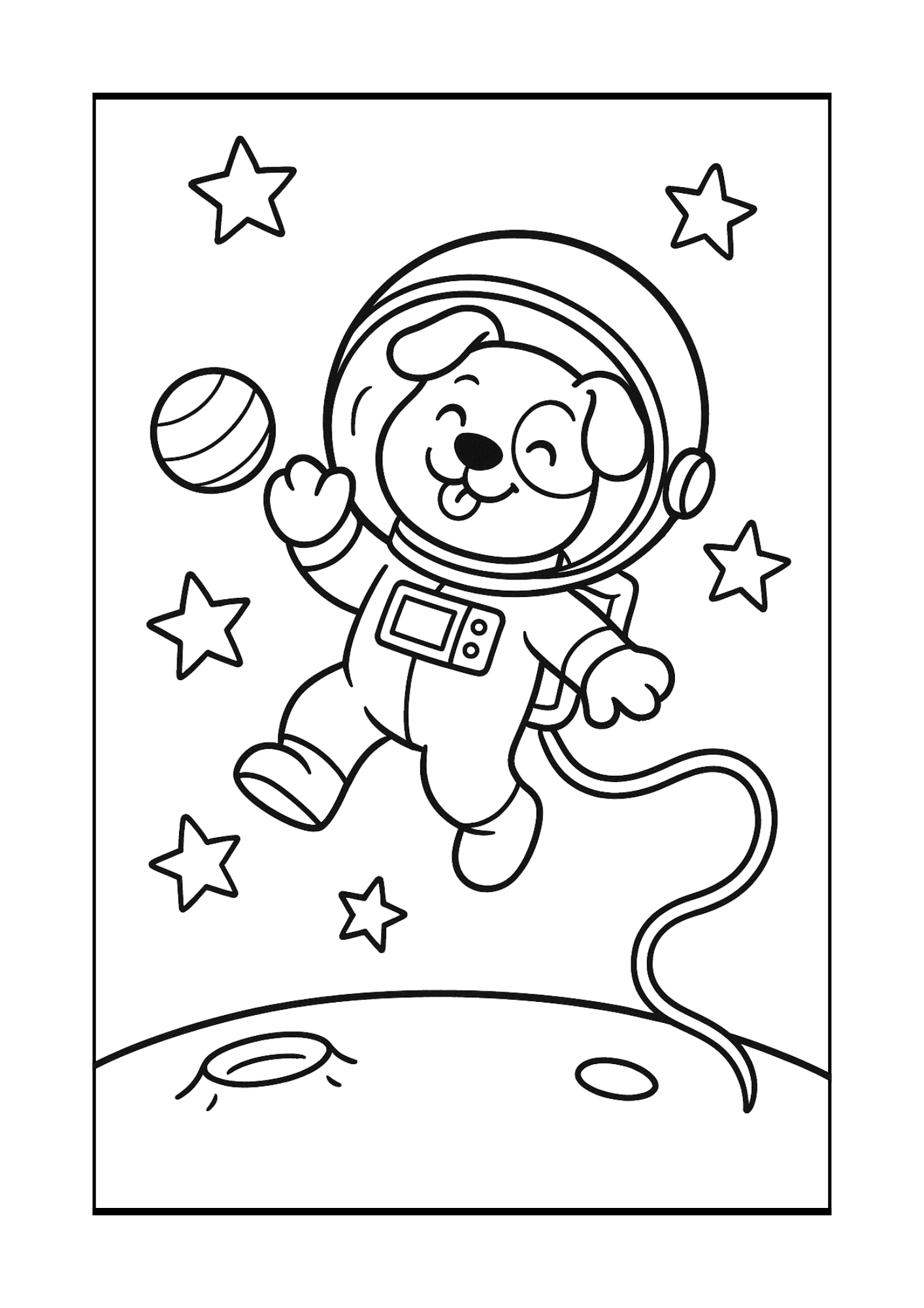 Free Cute Space Puppy Astronaut Coloring Pages (PDF, 300 DPI)