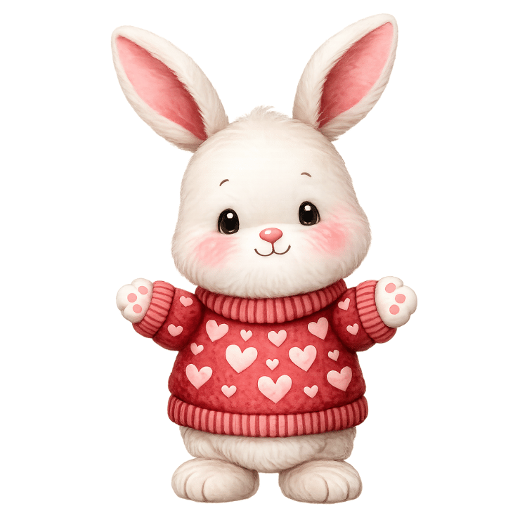 Free Watercolor Valentine Bunny in Heart Sweater Clipart