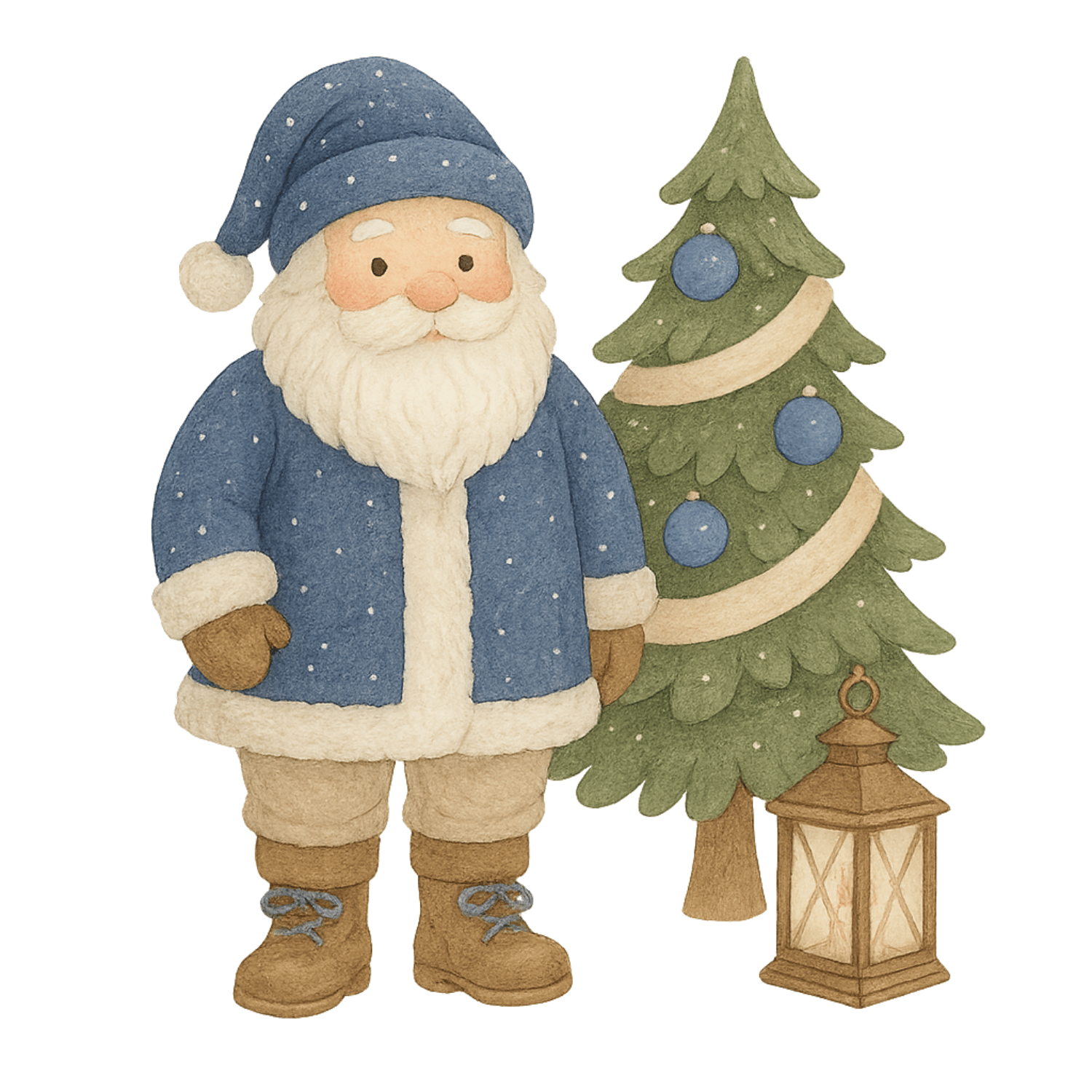 Blue Santa with Christmas Tree Clipart (PNG, 300 DPI) – Free Download