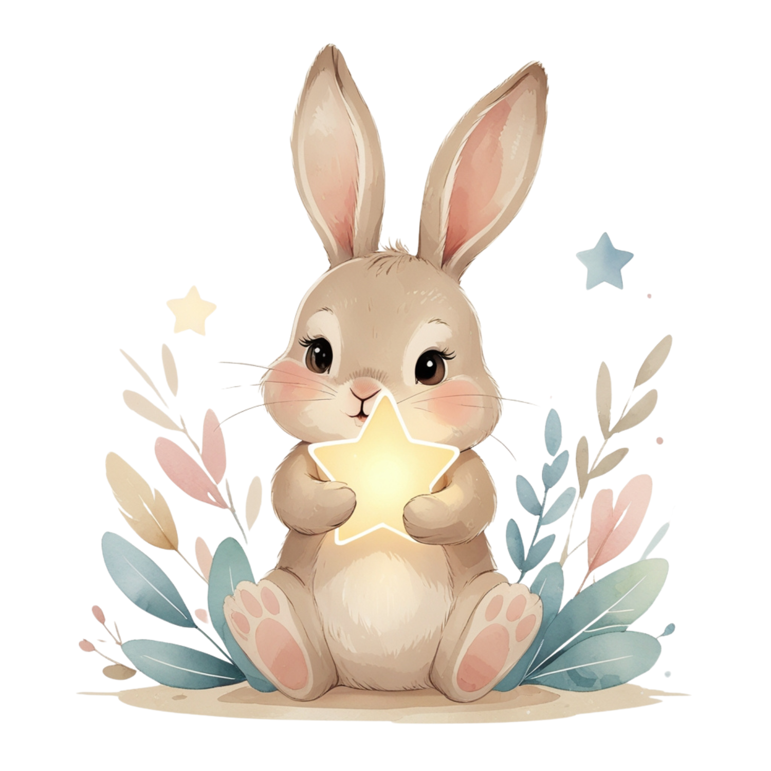 Watercolor Bunny Holding a Star