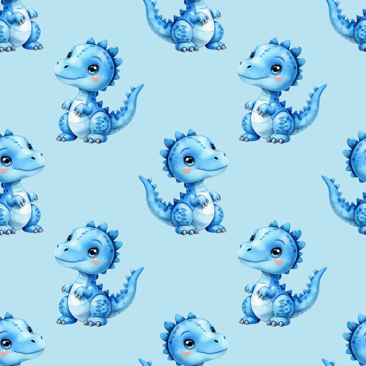 FREE Cute Watercolor Blue Baby Dino Seamless Pattern (JPG/PNG, 300 DPI) | Free Download