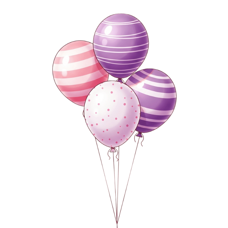 Free Pink & Purple Birthday Balloons Clipart Bundle