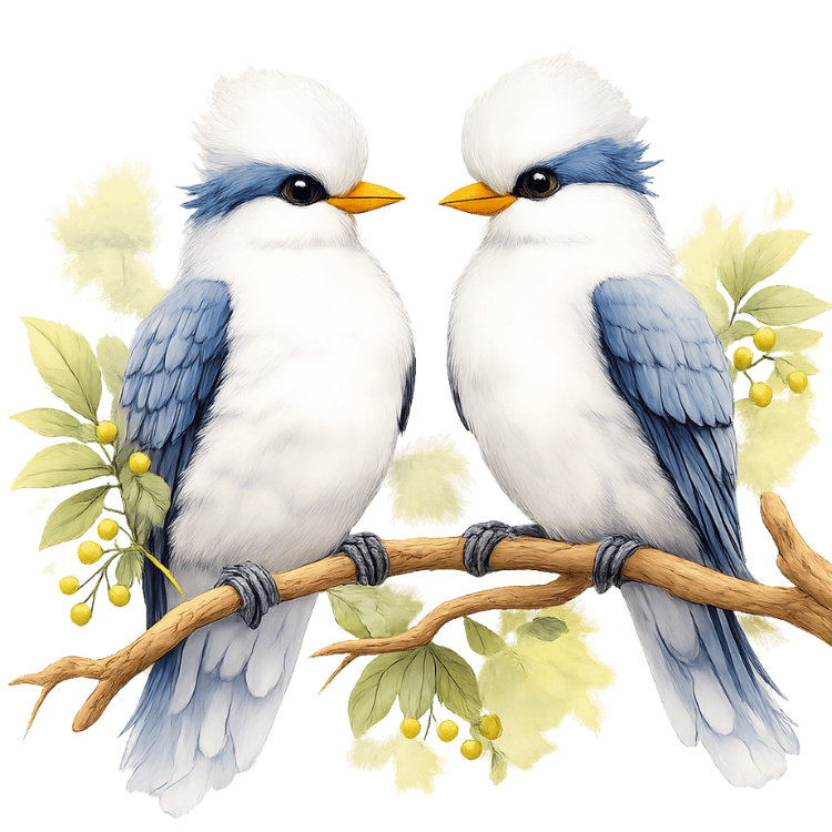 Free Watercolor Blue and White Love Birds Clipart