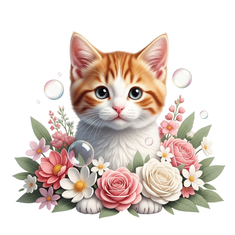Free Watercolor Kitten with Roses Clipart