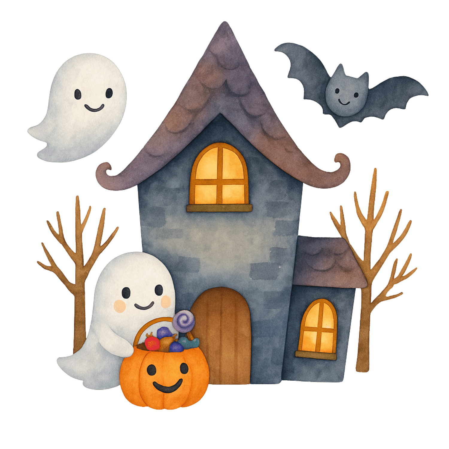 Free Cute Haunted House Halloween Clipart (PNG, 300 DPI)