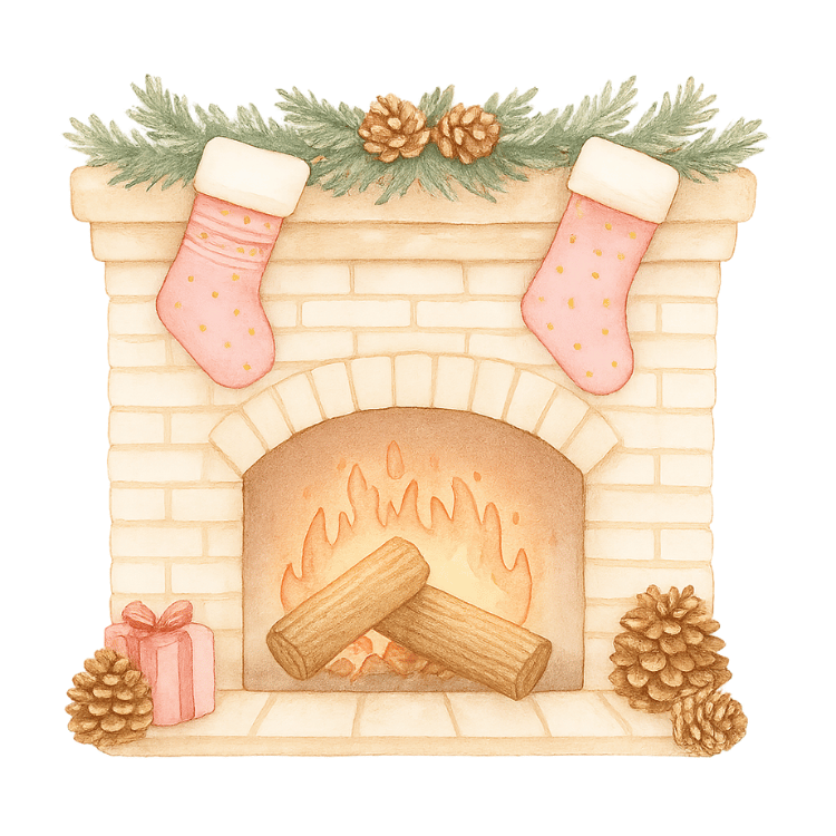 Free Pink Christmas Fireplace Watercolor Clipart