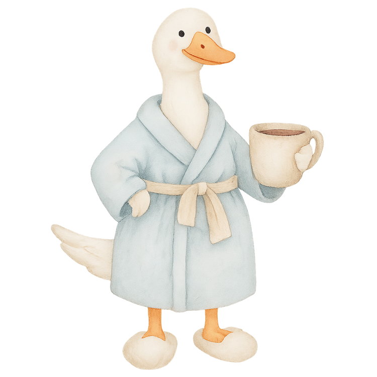 Free Cute Winter Goose in Bathrobe with Coffee Clipart