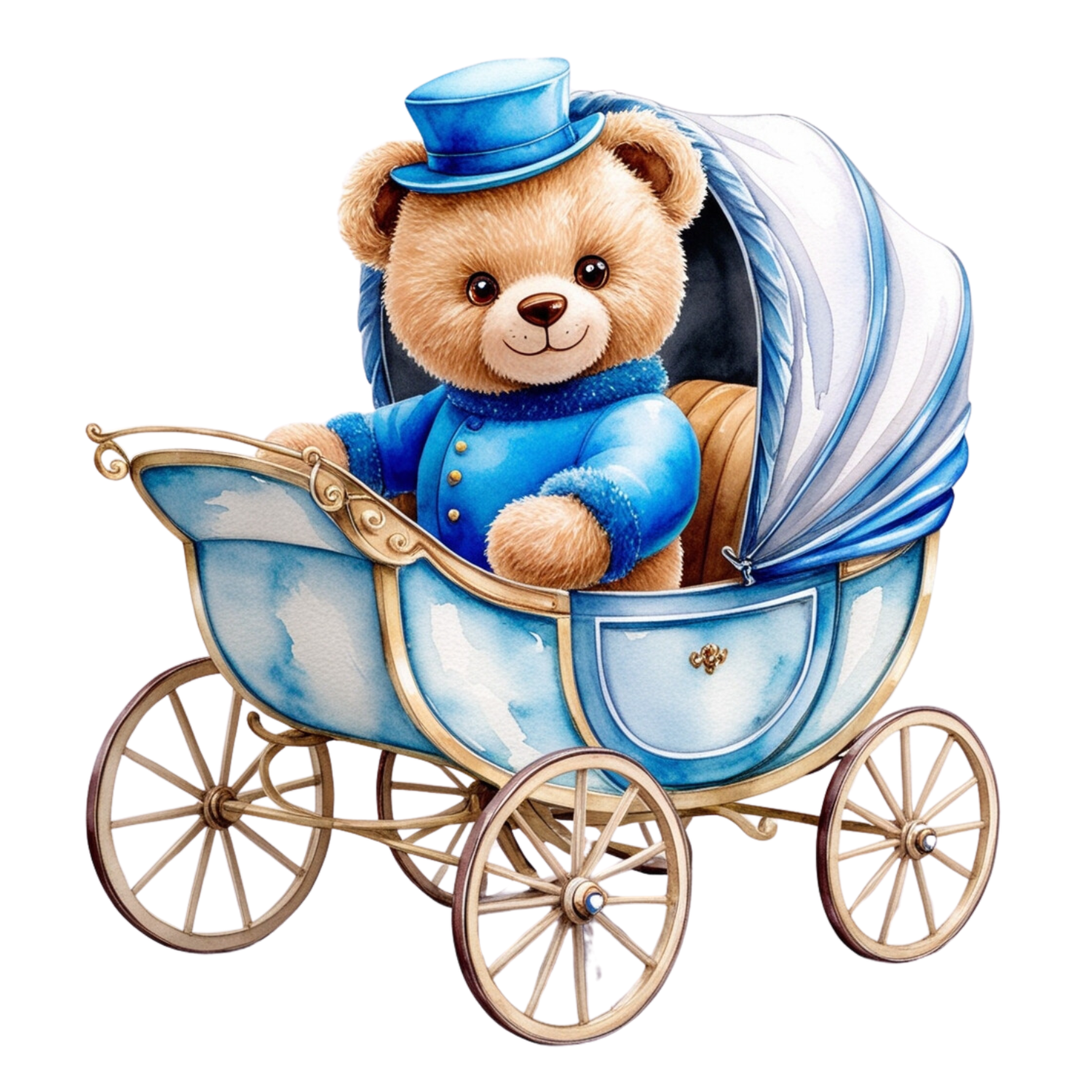 Free Teddy Bear in Vintage Pram Clipart (PNG) – Dapper Bear