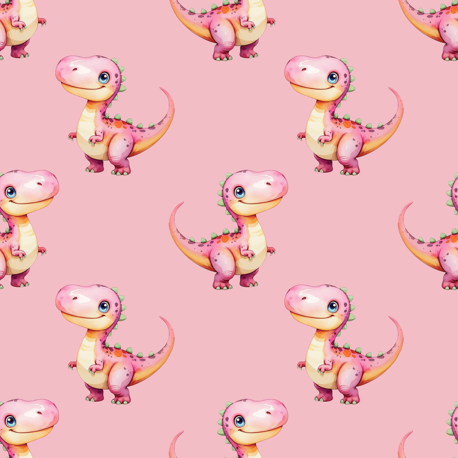 FREE Pink Watercolor Dino Seamless Pattern (JPG/PNG, 300 DPI) | Free Download