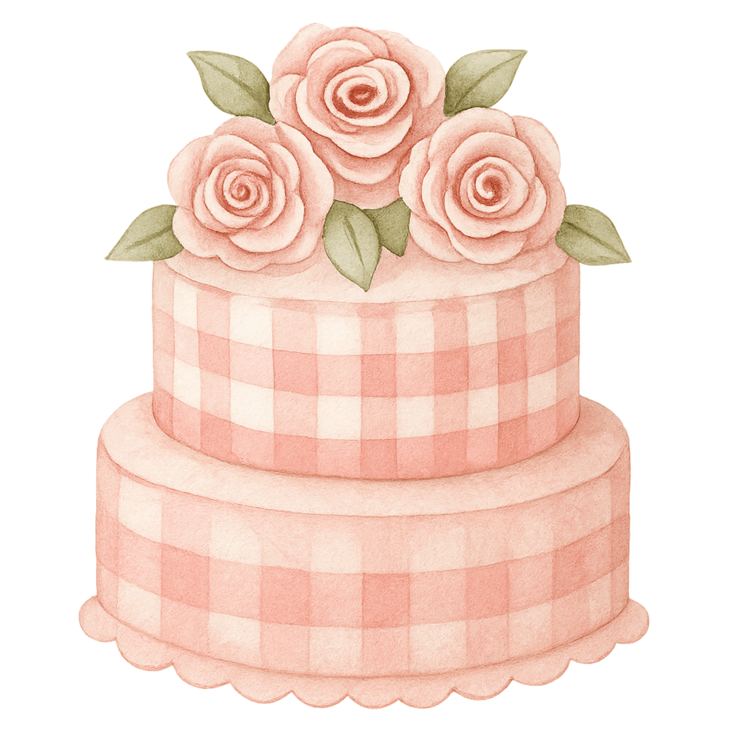 Free Pink Gingham Cake Clipart with Roses (PNG, 300 DPI)
