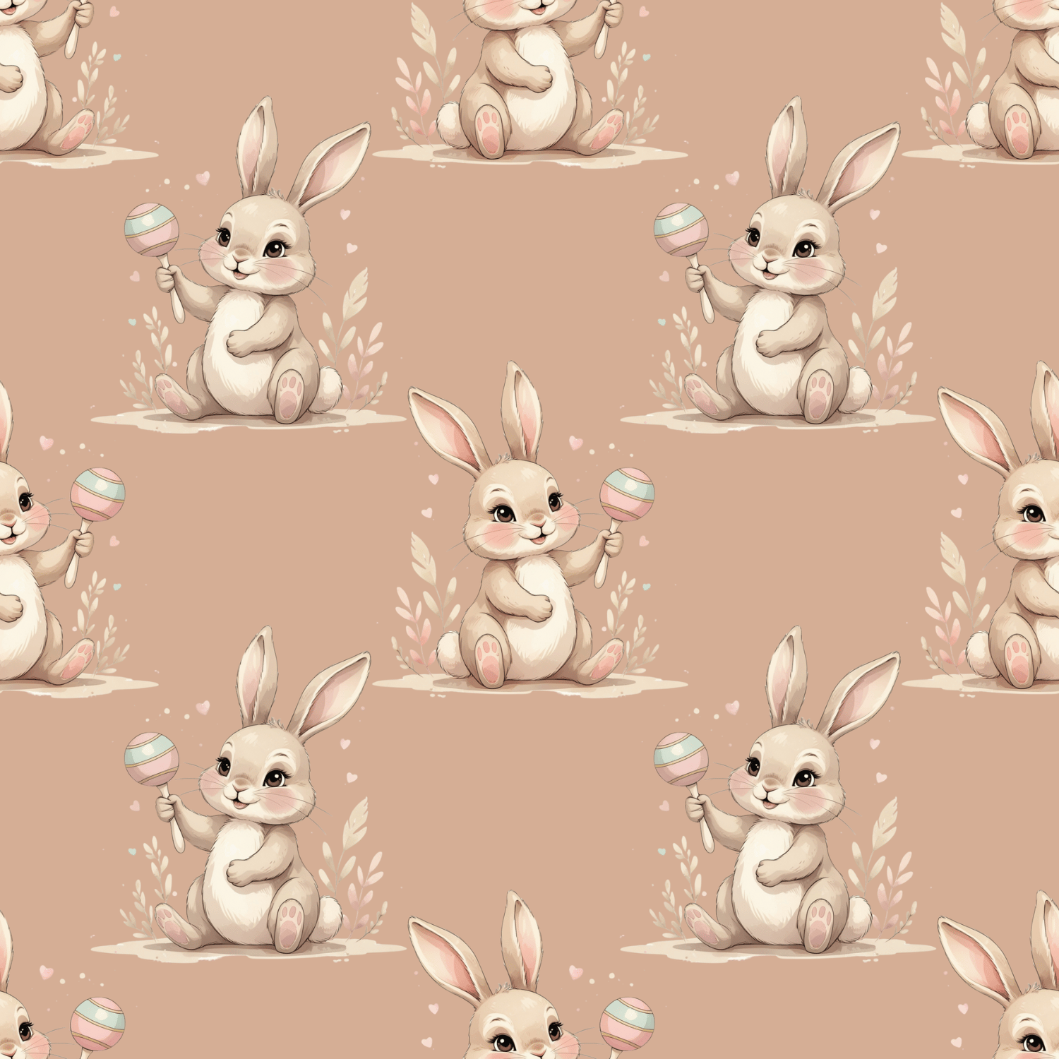 FREE Watercolor Baby Bunny Seamless Pattern with Rattle