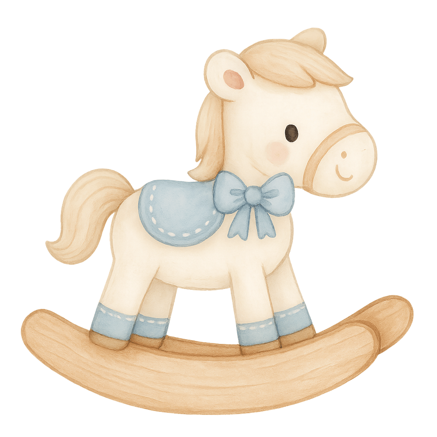 Free Watercolor Rocking Horse Clipart – Blue Saddle & Bow