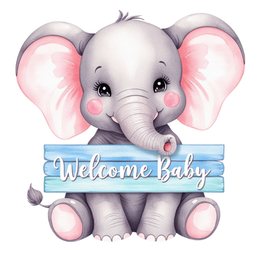 Free Watercolor Baby Elephant Welcome Baby Sign Clipart