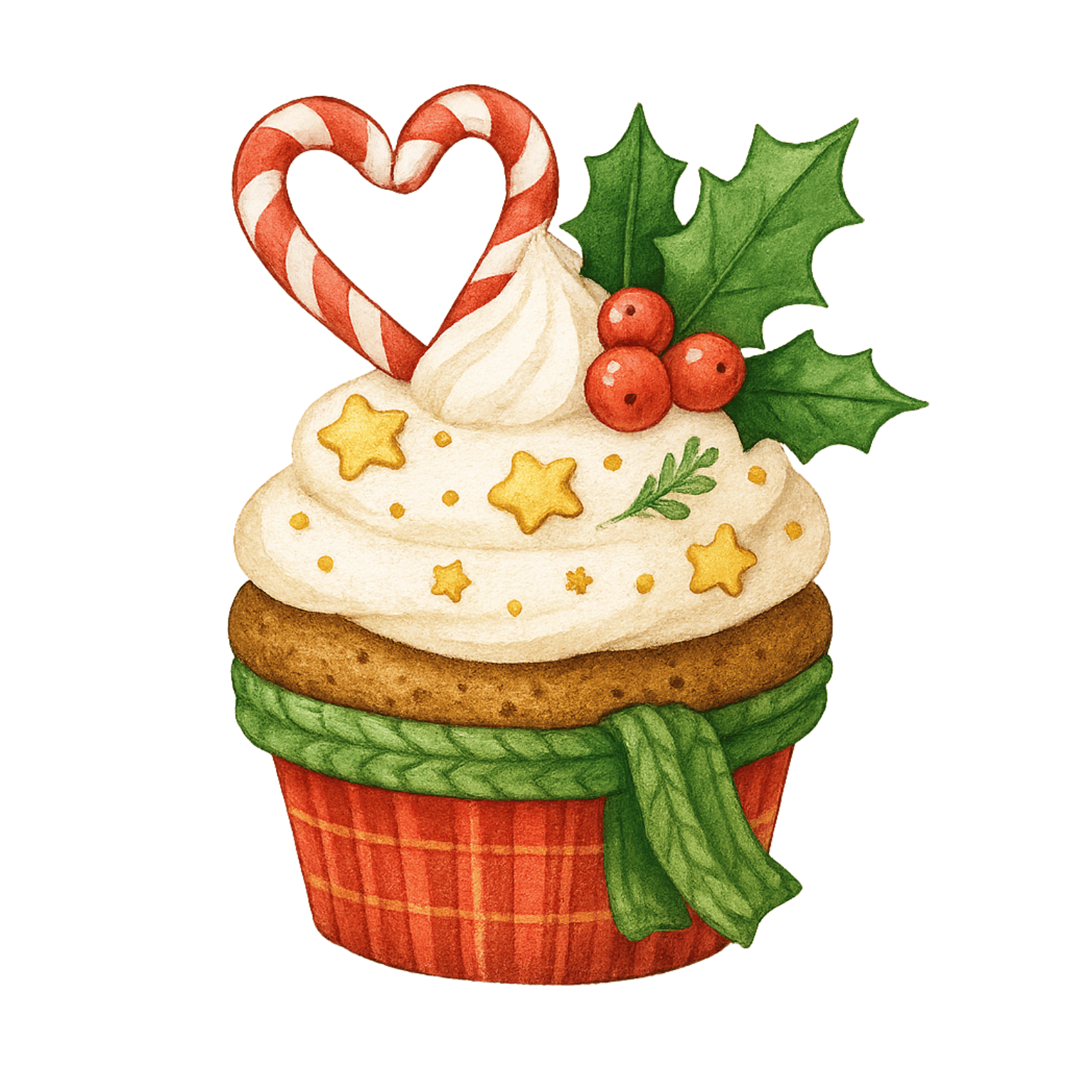 Free Watercolor Christmas Cupcake Clipart (PNG, 300 DPI)
