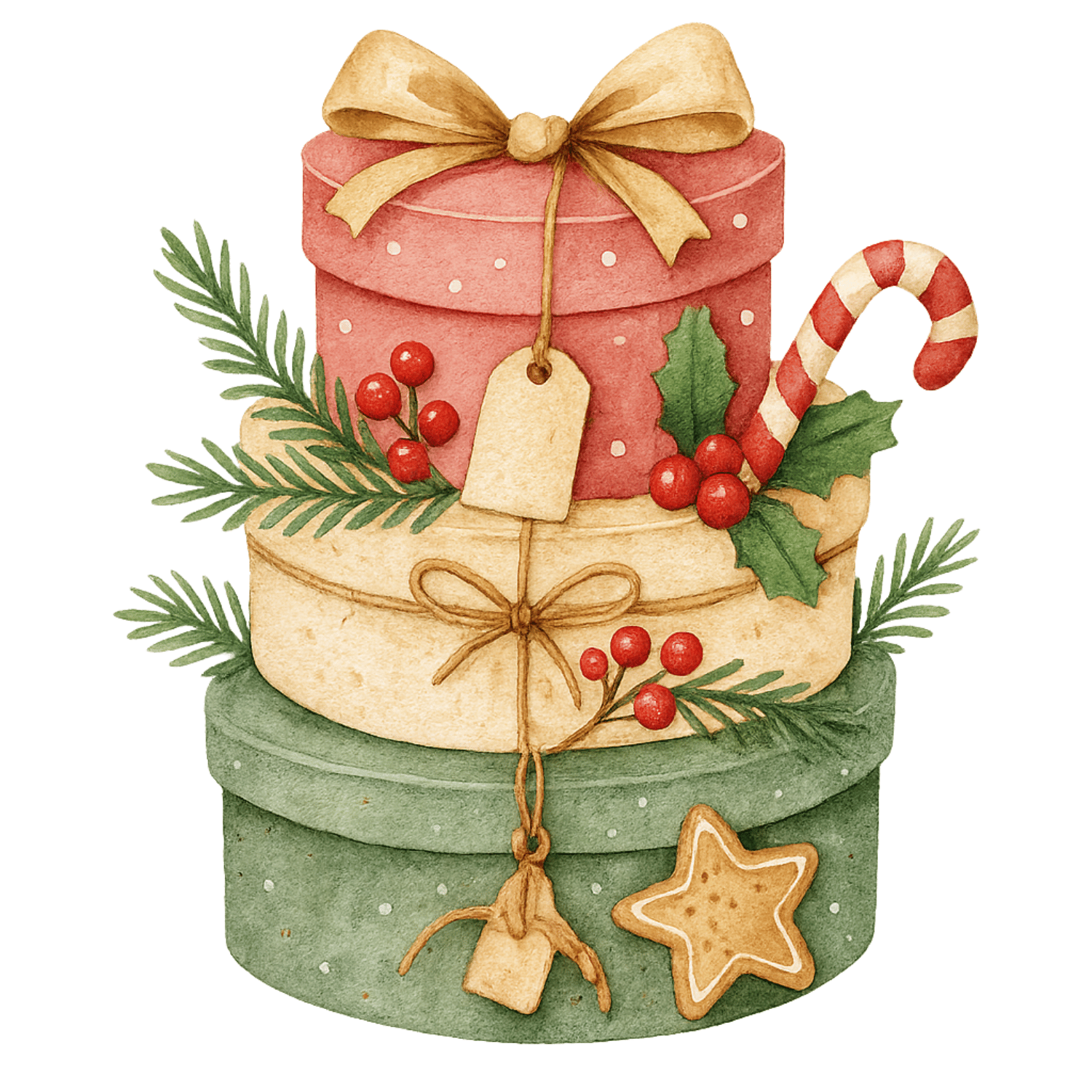 Free Watercolor Stacked Christmas Gift Boxes Clipart (PNG, 300 DPI)
