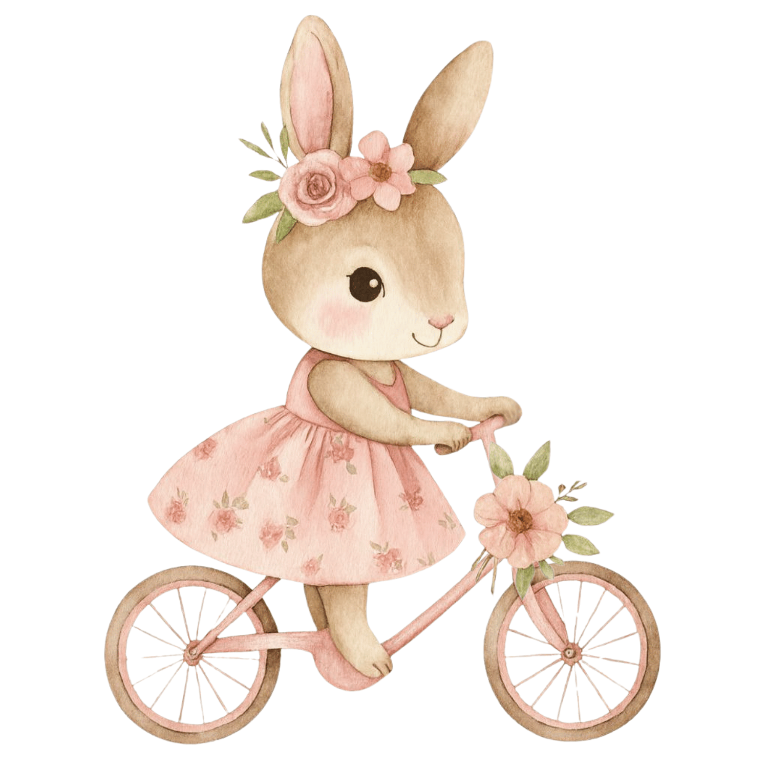 Free Coquette Bunny on Bicycle Watercolor Clipart (PNG, 300 DPI)