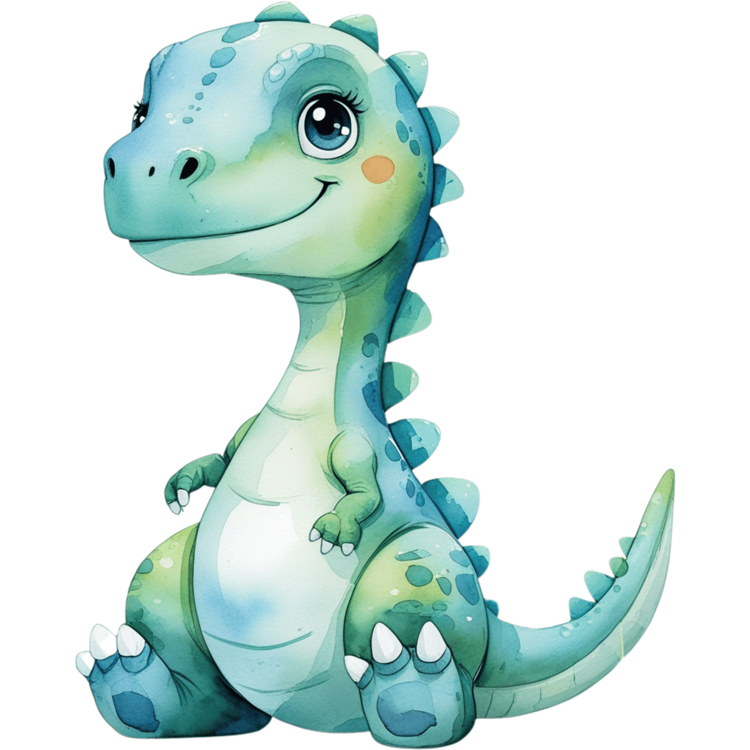 Watercolor Green Sitting Dino