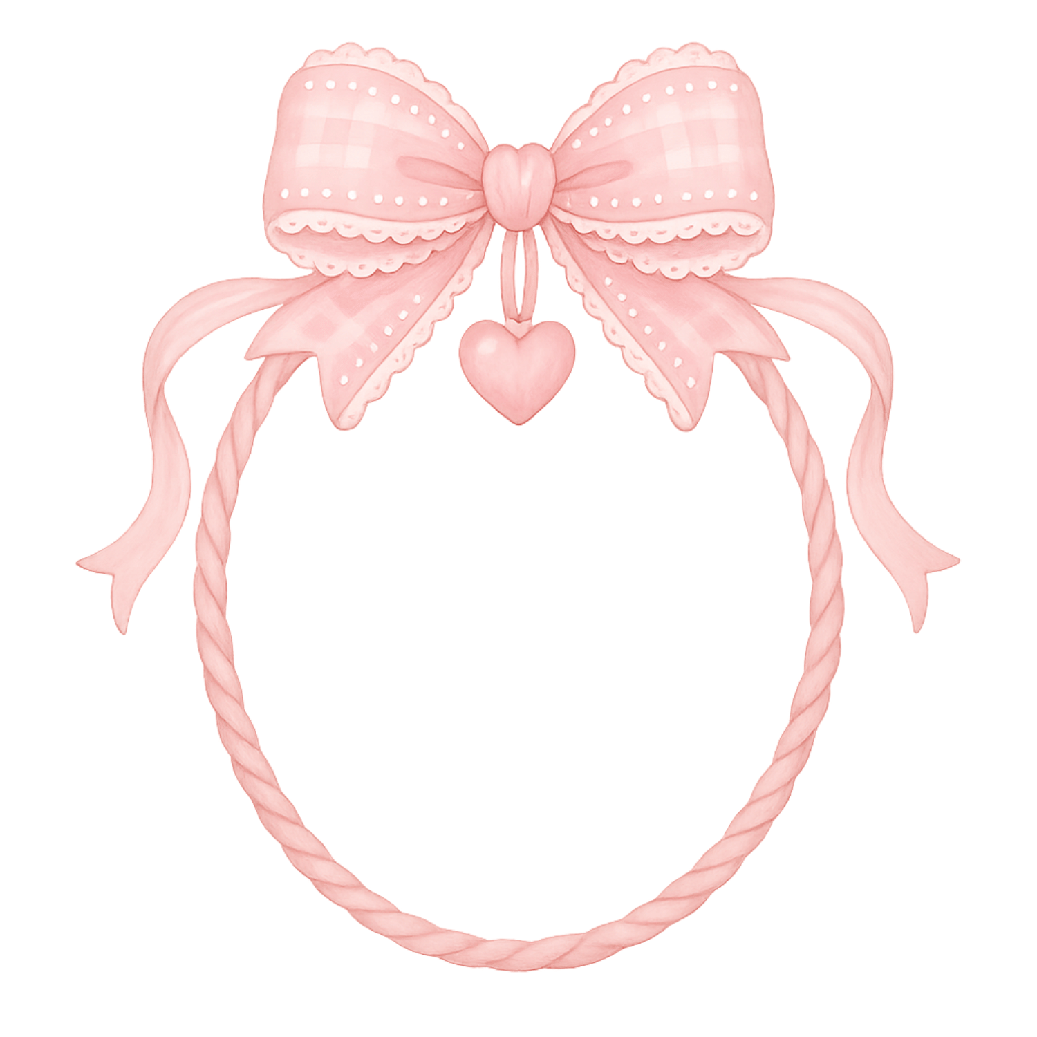 Free Coquette Pink Bow Oval Frame with Heart Charm (PNG, 300 DPI)