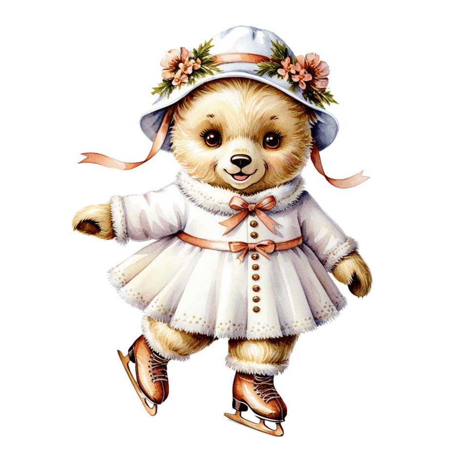 Free Vintage Teddy Bear Girl Ice Skating Clipart