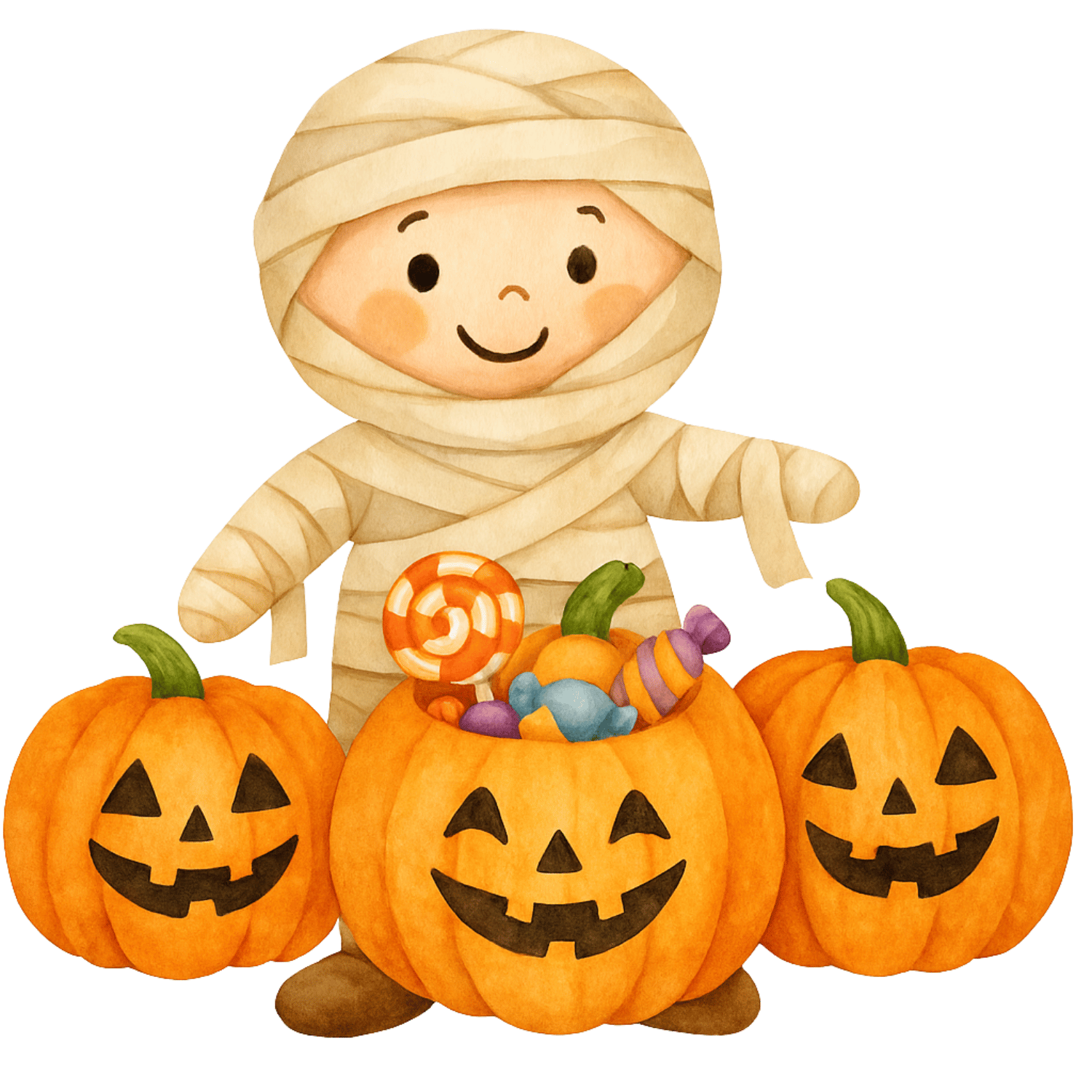 Free Cute Mummy Halloween Clipart (PNG, 300 DPI)