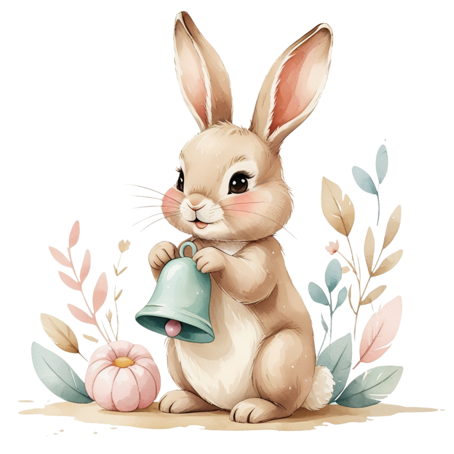 Watercolor Rabbit with Bell