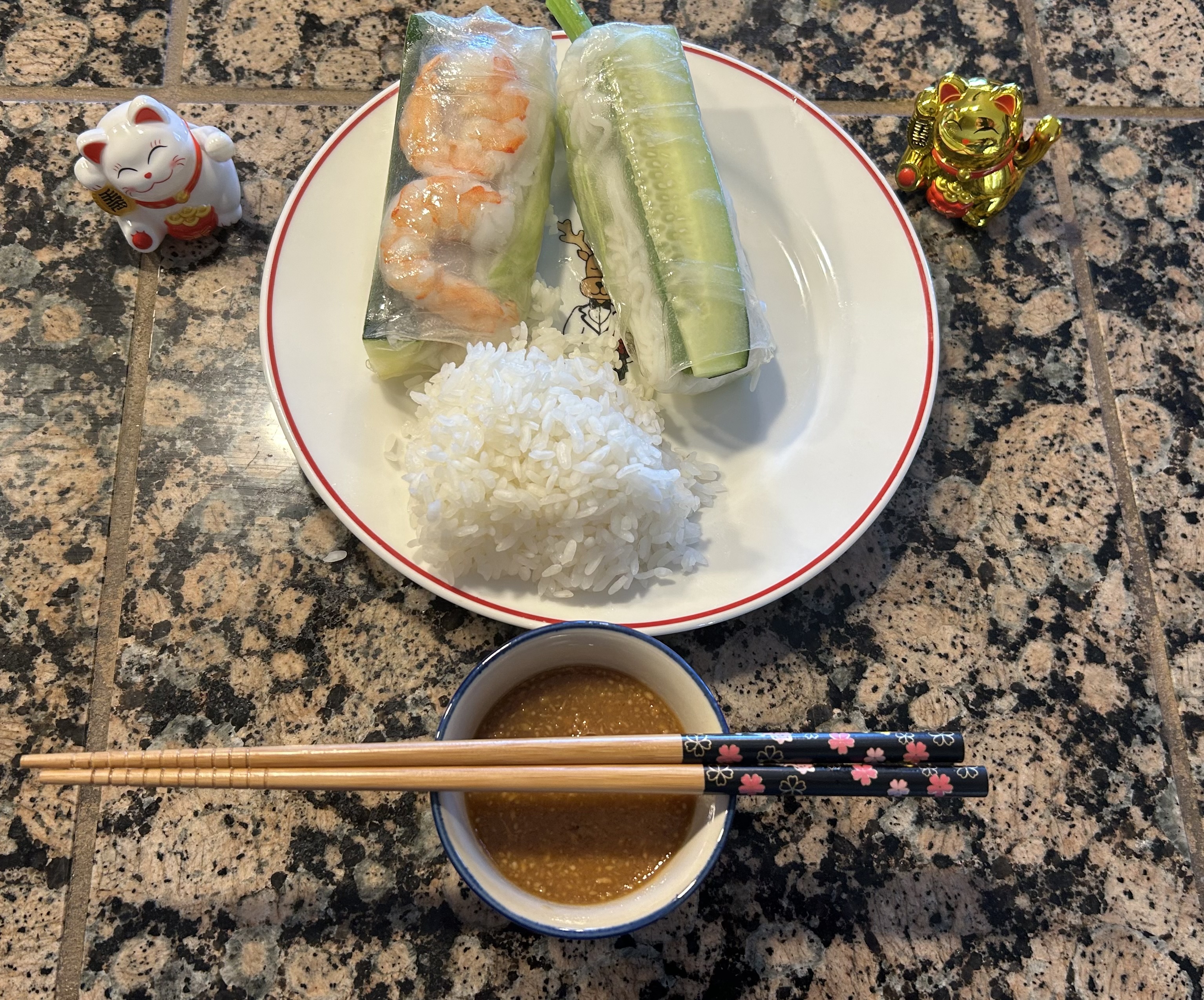 2 Spring Roll w/Premium White Rice and Sauce