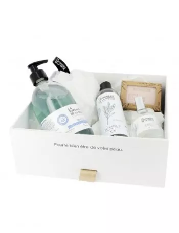 Coffret Monsieur – Lavant mains 500 ml, Gel douche 250 ml, Savon parfumé 100 g, Eau de toilette 50 ml, Fleur de douche