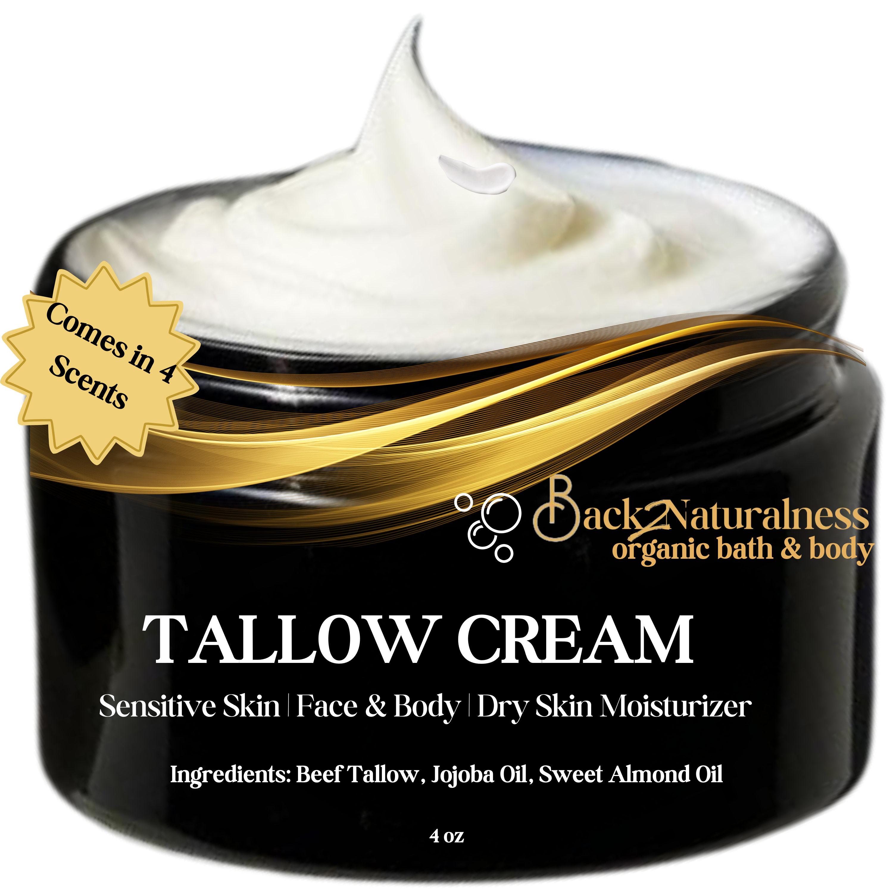 Creamy Beef Tallow Balm for Dry Skin, 3.5 oz, Men and Women, All Skin Types