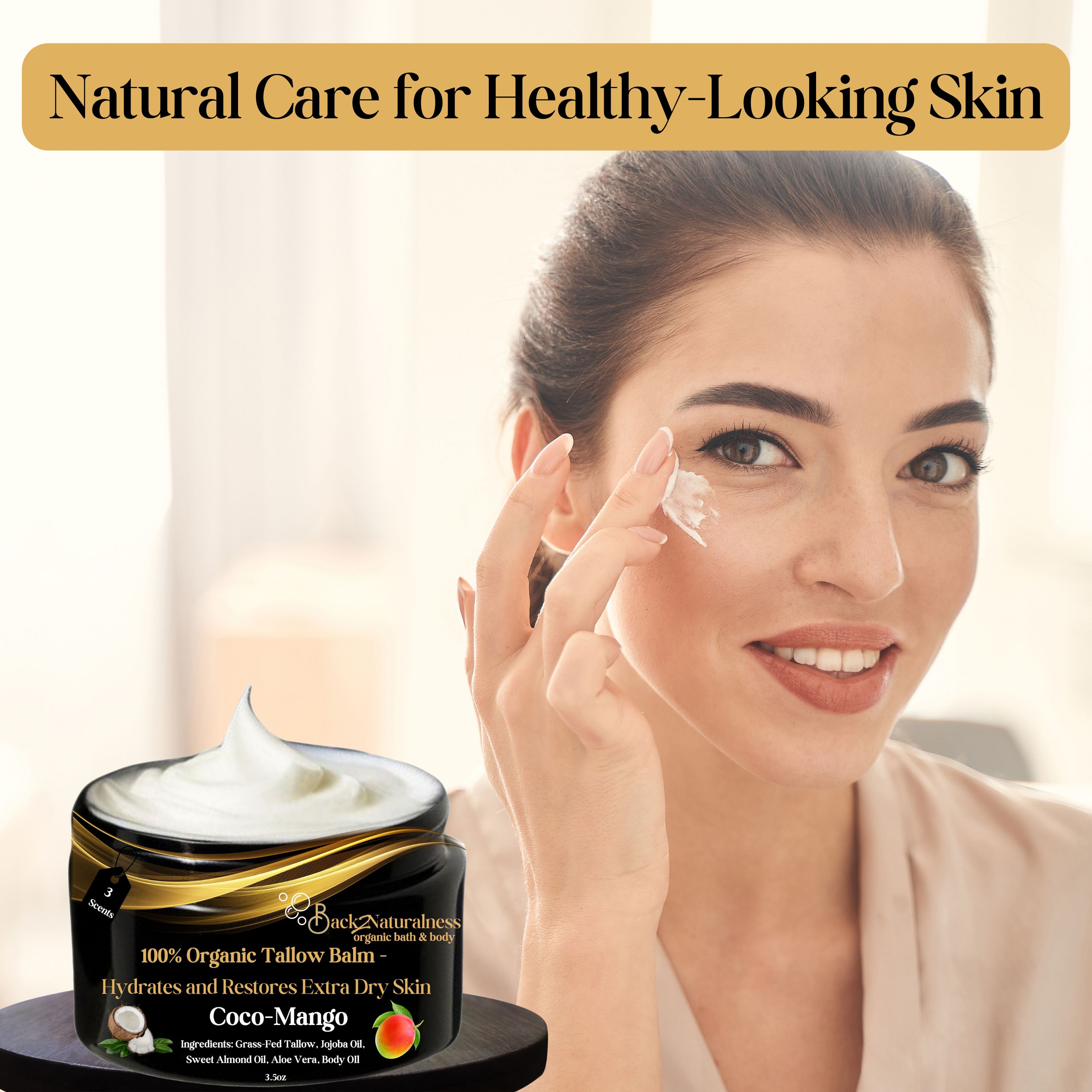 Creamy Beef Tallow Balm for Dry Skin, 3.5 oz, Men and Women, All Skin Types