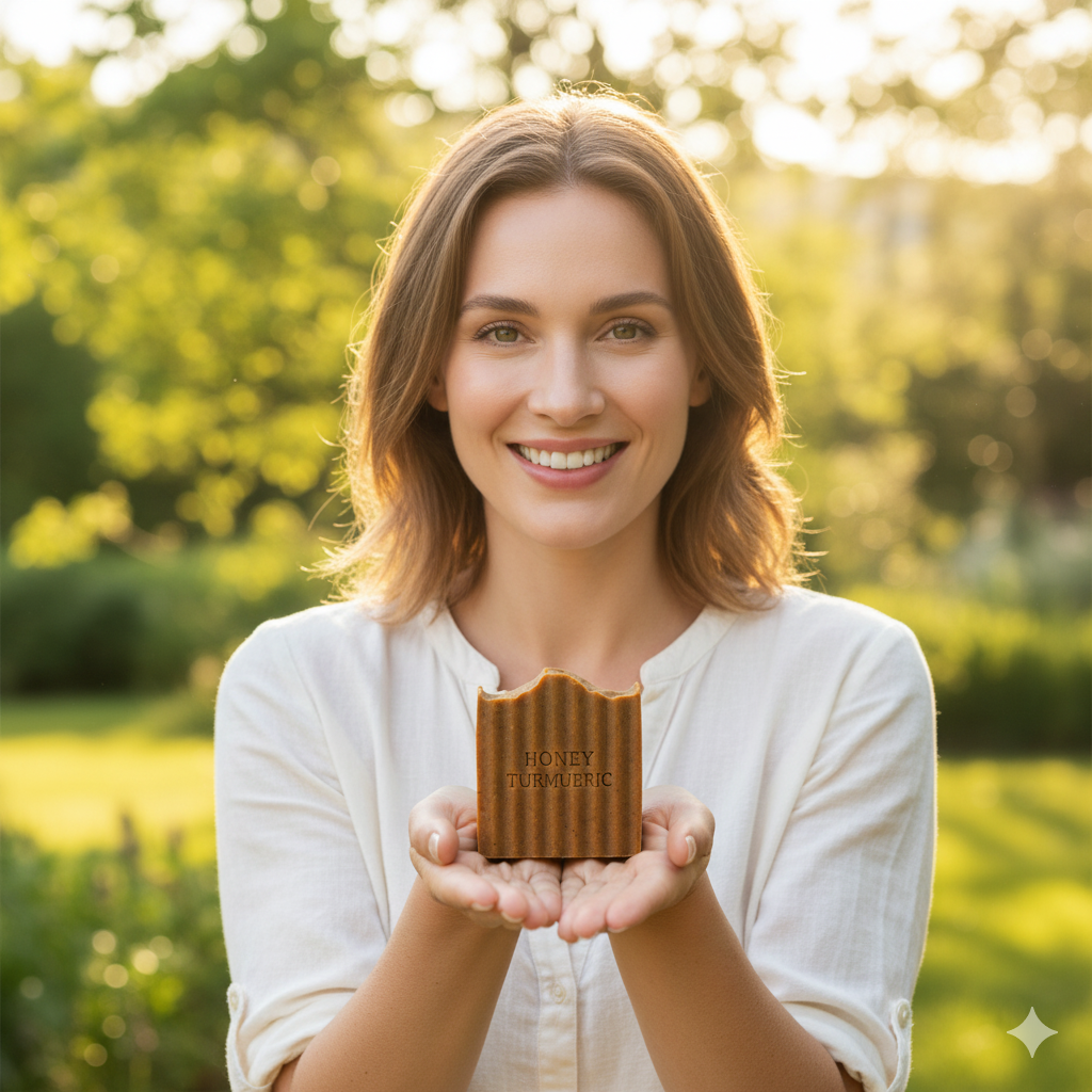 100% Natural Honey Turmeric Soap Bar for Glowing Skin - 1 Bar 