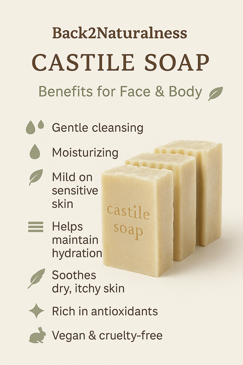 Castile Soap Bars For Face and Body - 3 Bars 